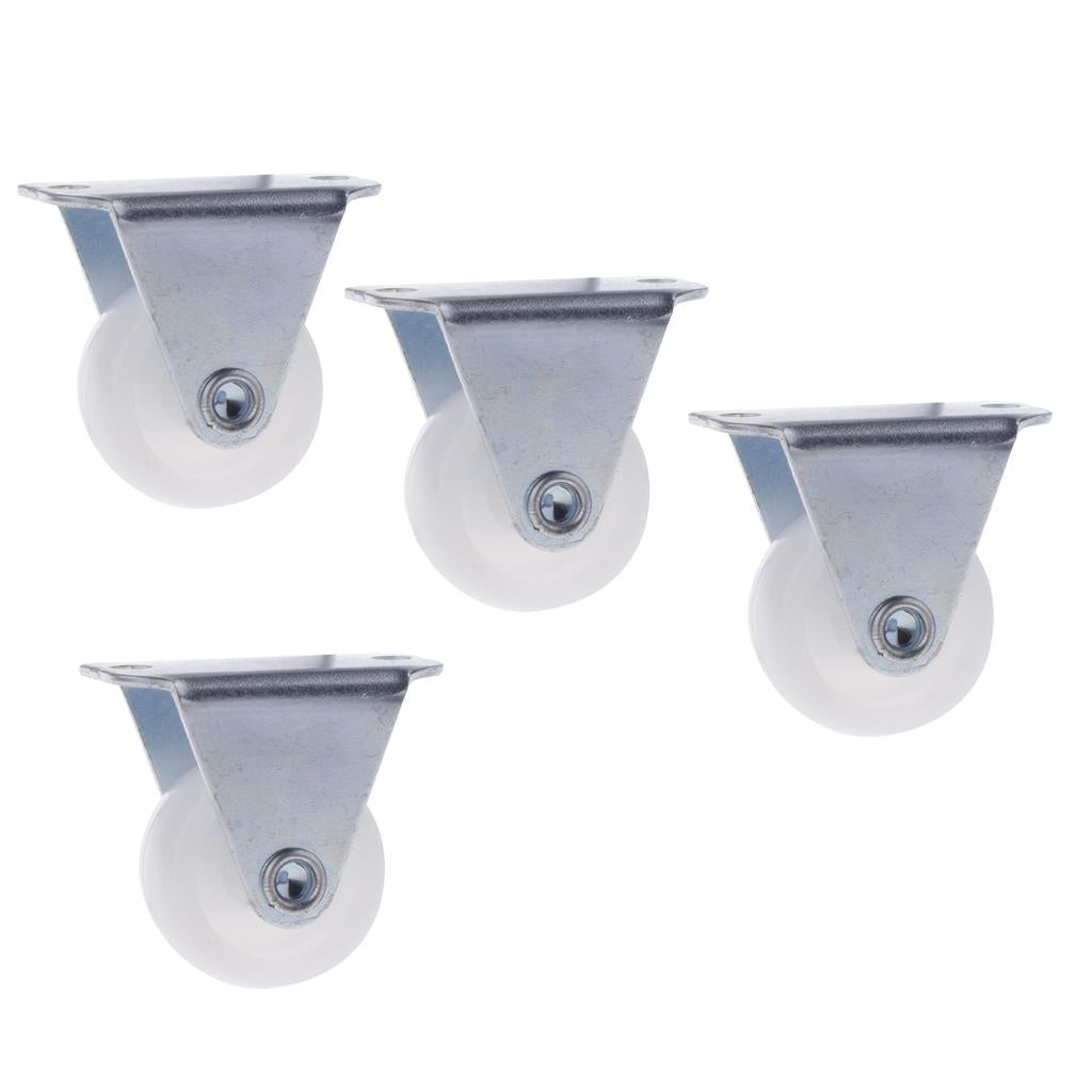 4PCS 1'' White PP Fixed Plate Caster Wheel 10kg 22lbs Cabinet Drawer Cart