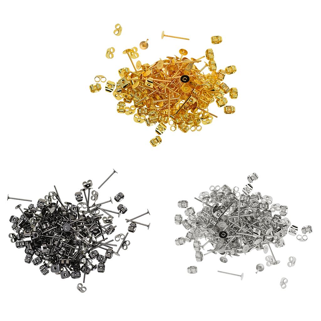 600 Pieces 4mm Iron Earring Posts and Backs for DIY Earring Findings Jewelry