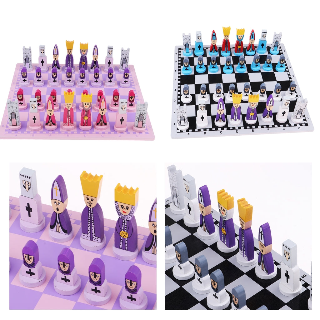 2 Set Wooden International Chess Game Chessman Checker Chess Pieces Games