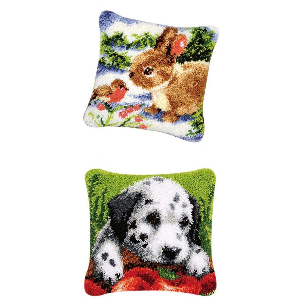 2 Sets DIY Pillow Cover Latch Hook Kits for Beginner Dog Rabbit Pattern