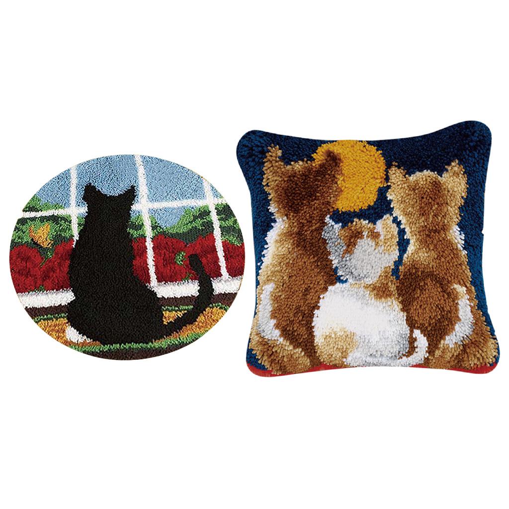 Cat Pattern Latch Hook Rug Kits DIY Material Package Pillows Carpet Making