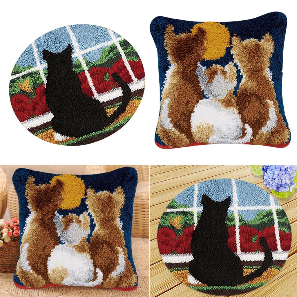 Cat Pattern Latch Hook Rug Kits DIY Material Package Pillows Carpet Making
