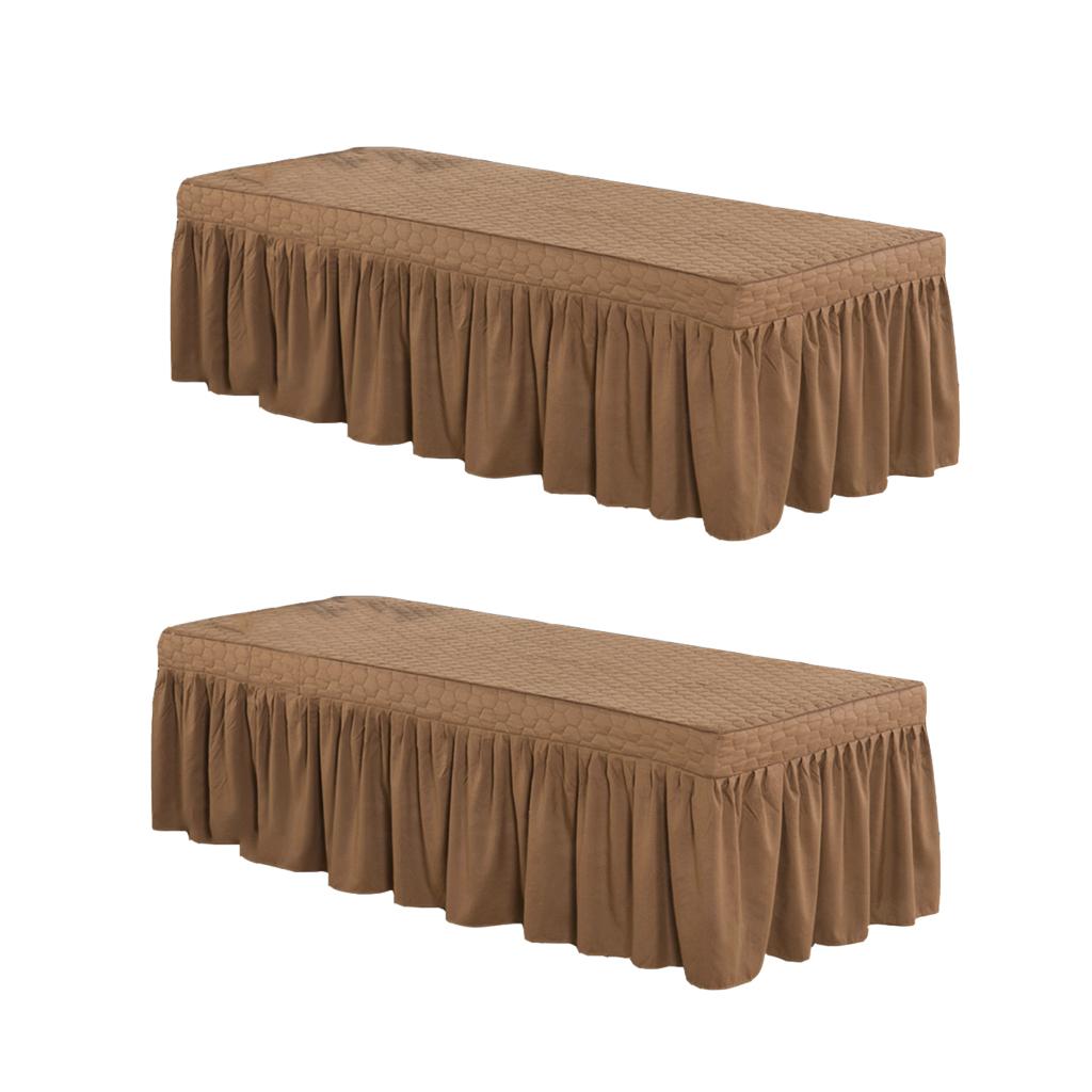 2xSPA Massage Table Skirt Beauty Bed Cover Linen Valance Sheet Coffee