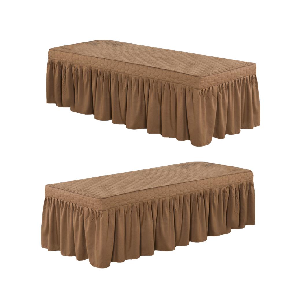 2xSPA Massage Table Skirt Beauty Bed Cover Linen Valance Sheet Coffee