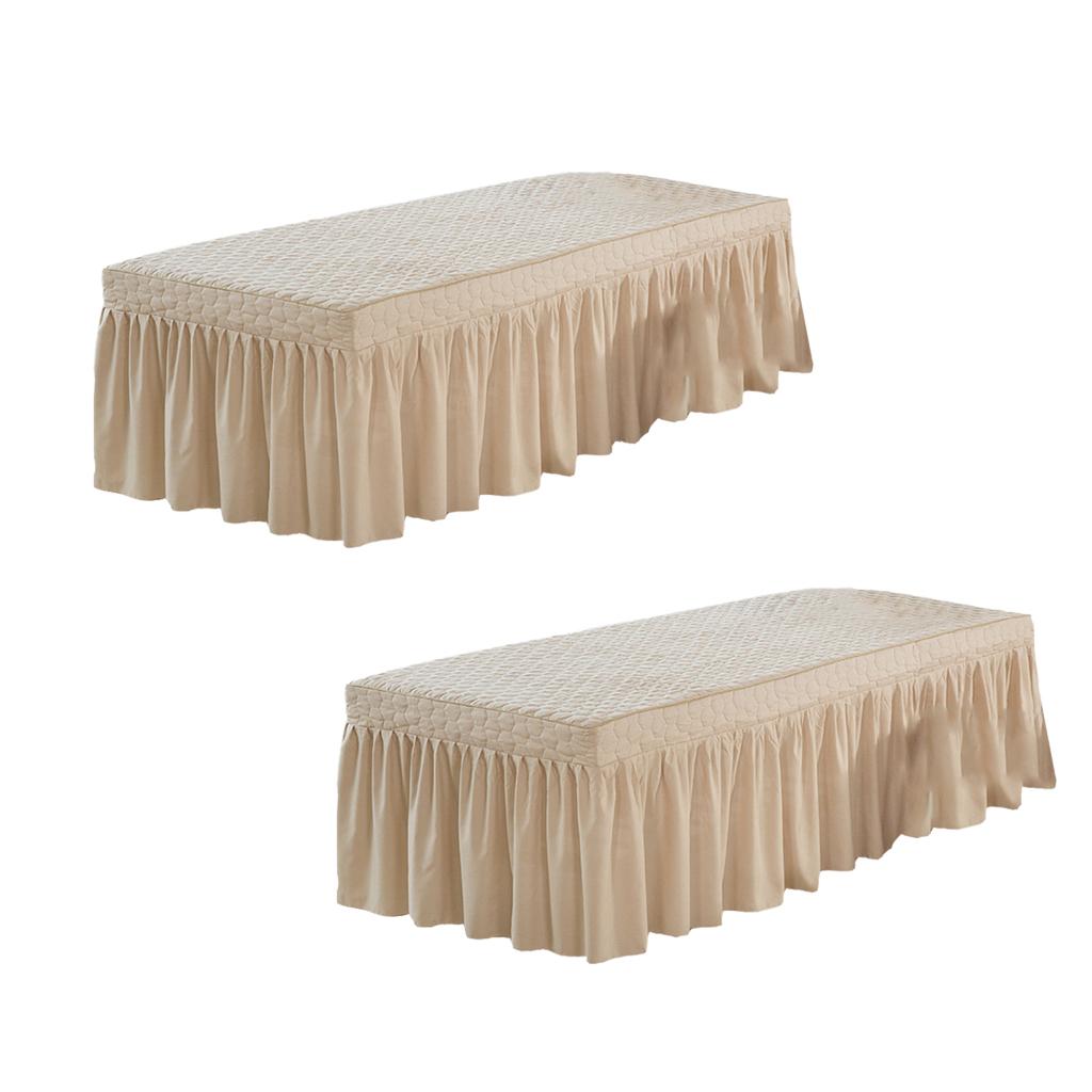 2xSPA Massage Table Skirt Beauty Bed Cover Linen Valance Sheet Light Camel