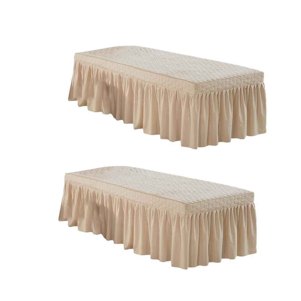 2xSPA Massage Table Skirt Beauty Bed Cover Linen Valance Sheet Light Camel