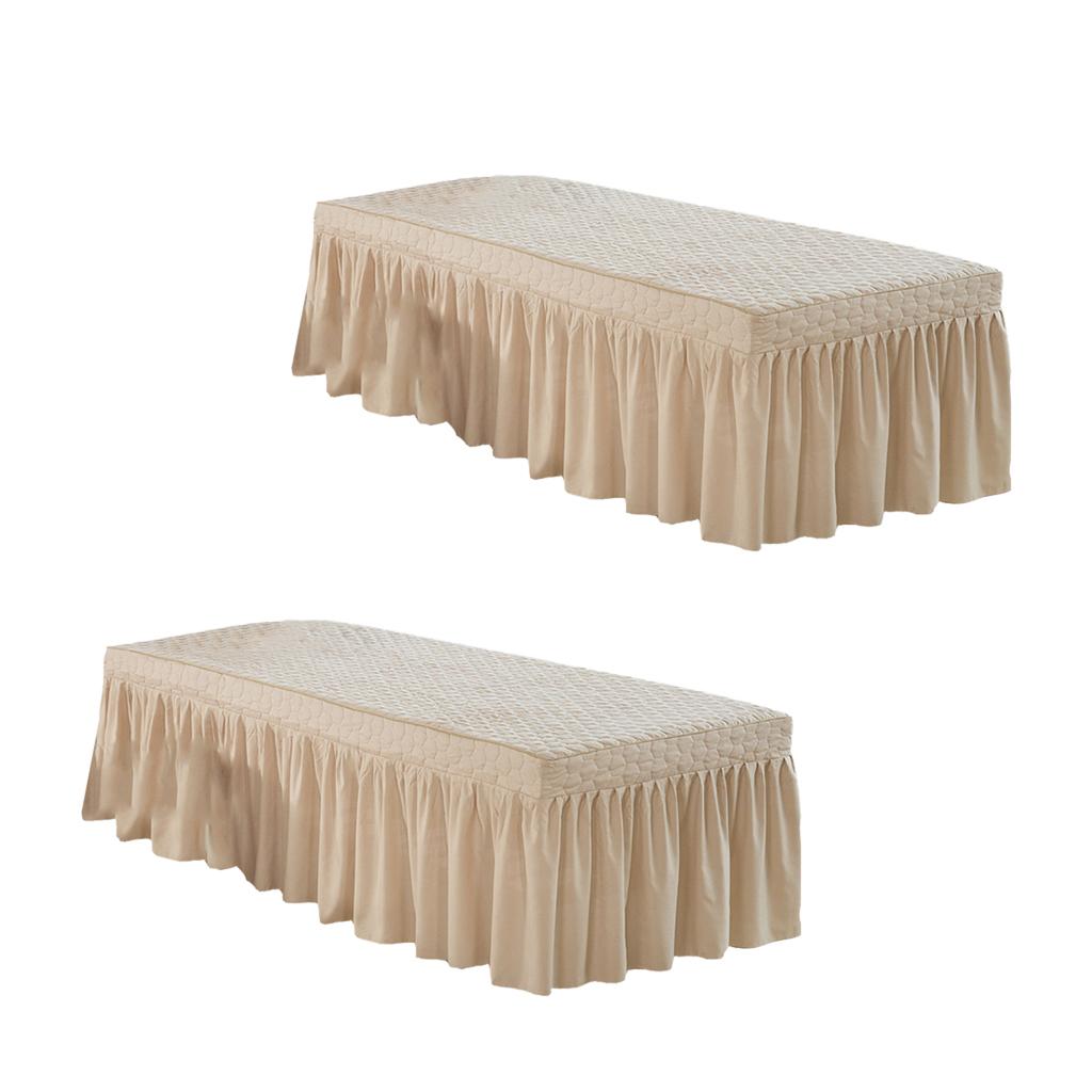 2xSPA Massage Table Skirt Beauty Bed Cover Linen Valance Sheet Light Camel