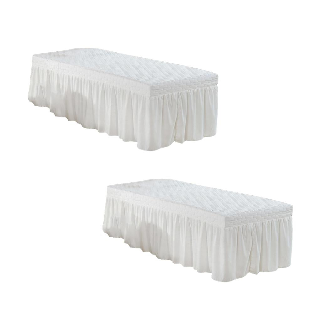 2xMassage Table Skirt Beauty Bed Cover Valance Sheet White