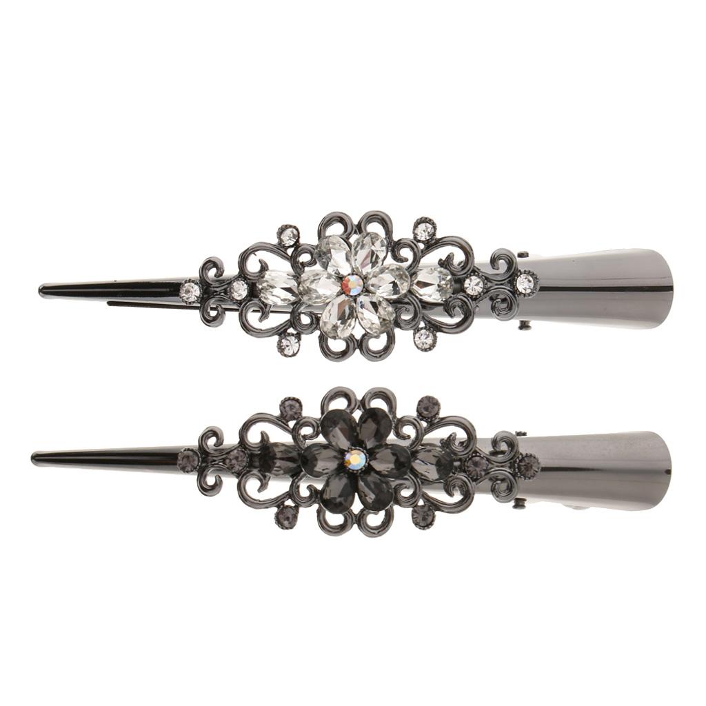 2Pack Metal Rhinestone Hair Alligator Clips Crocodile Hair Grips for Womens