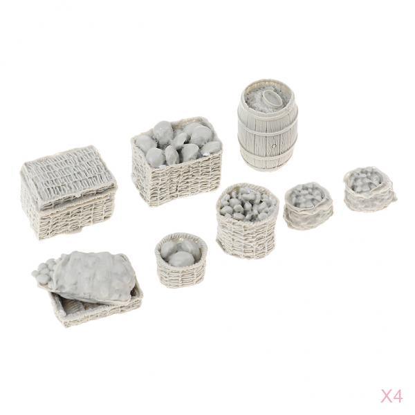 4set 1/35 Military Soldier Food Supplies Basket Cask Models for Sand Table