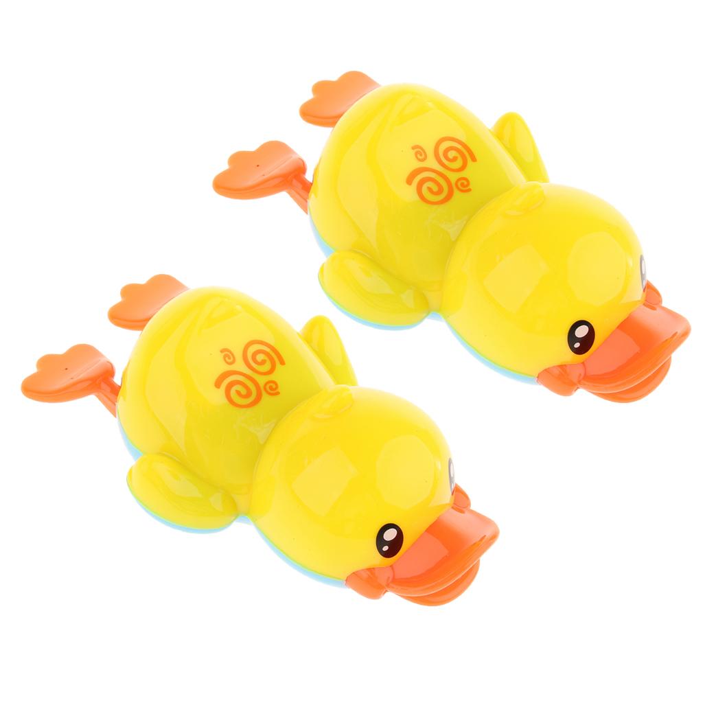 2PCS Plastic Wind Up Swimming Yellow Duck Kids Baby Bathing Time Water Toy