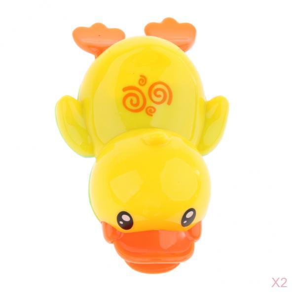 2PCS Plastic Wind Up Swimming Yellow Duck Kids Baby Bathing Time Water Toy