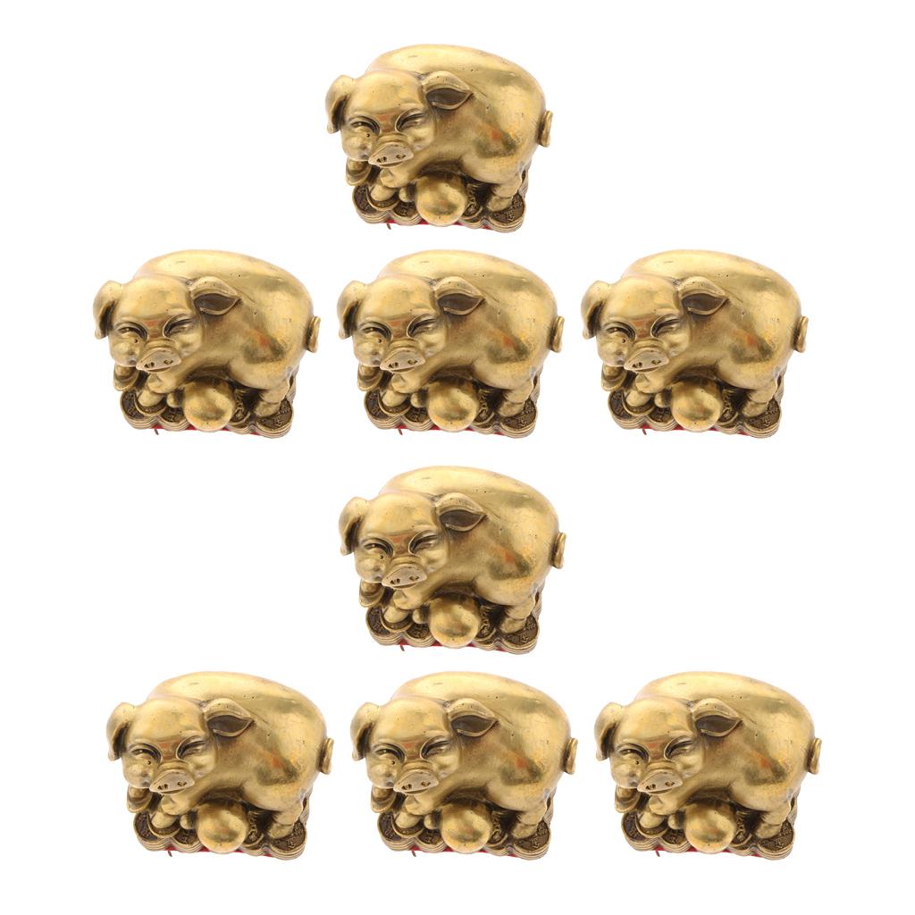 8x Pure Brass Chinese Twelve Animal Figurine Ornament Luck Charm Pig