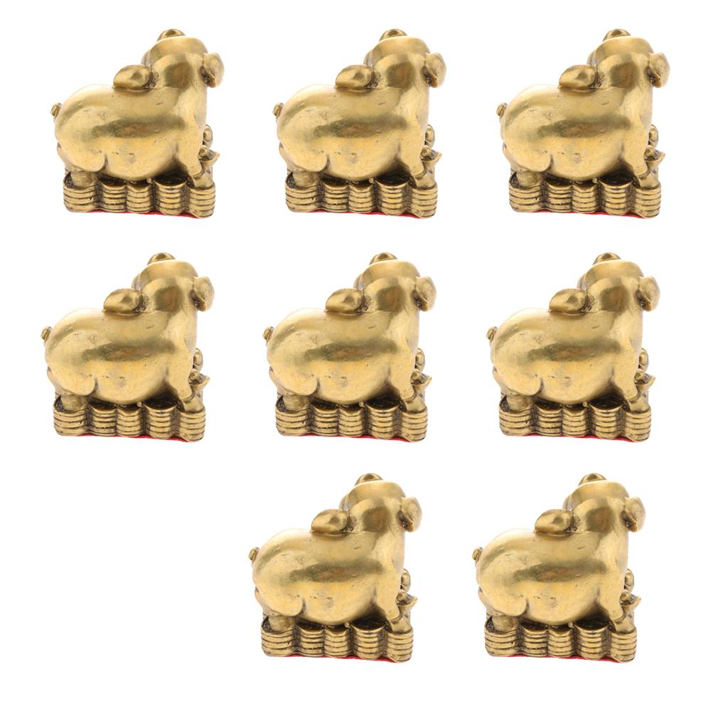 8x Pure Brass Chinese Twelve Animal Figurine Ornament Luck Charm Pig