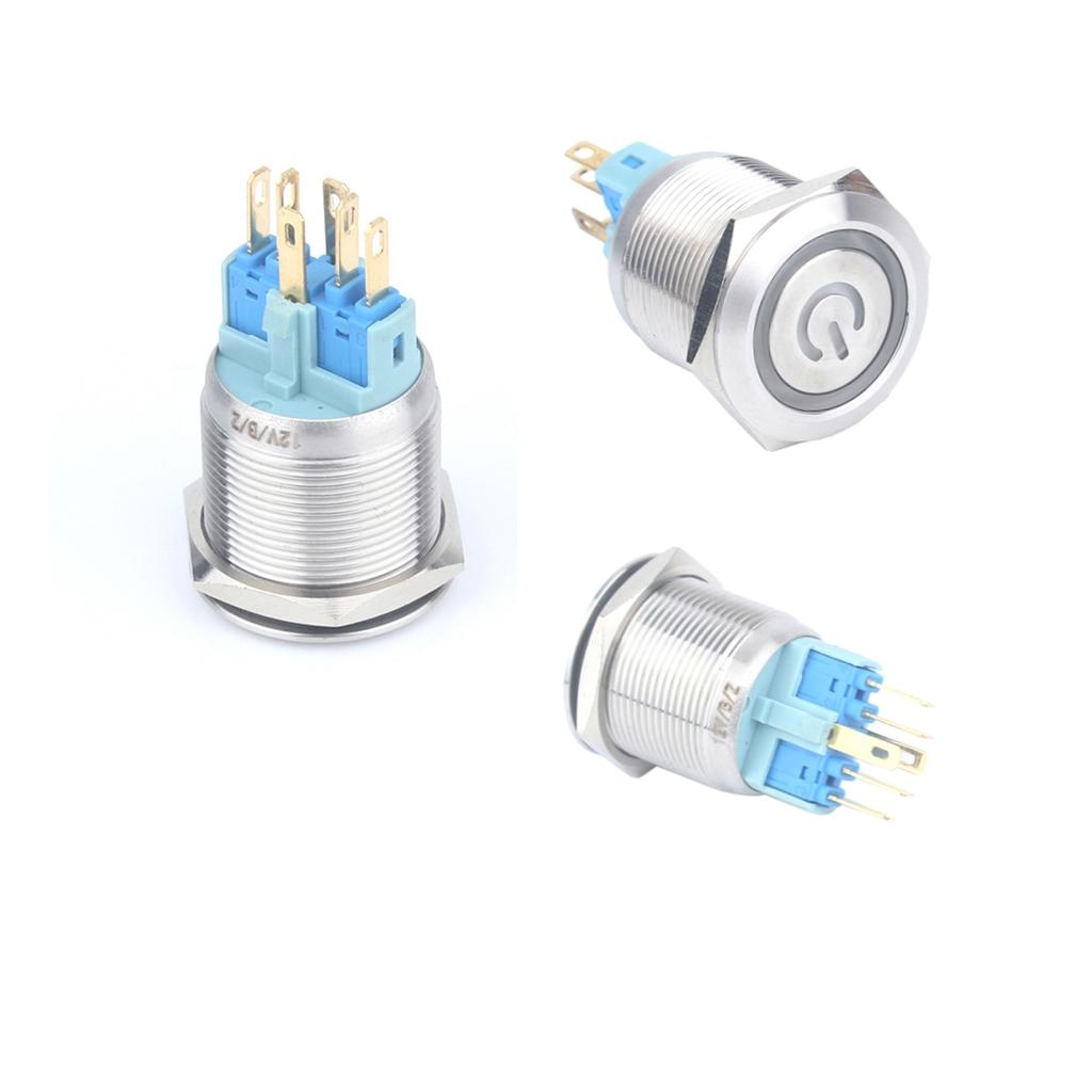 3 Pieces 22mm 12V Reset Ring Stainless Steel LED Light Flat Head Self-reset