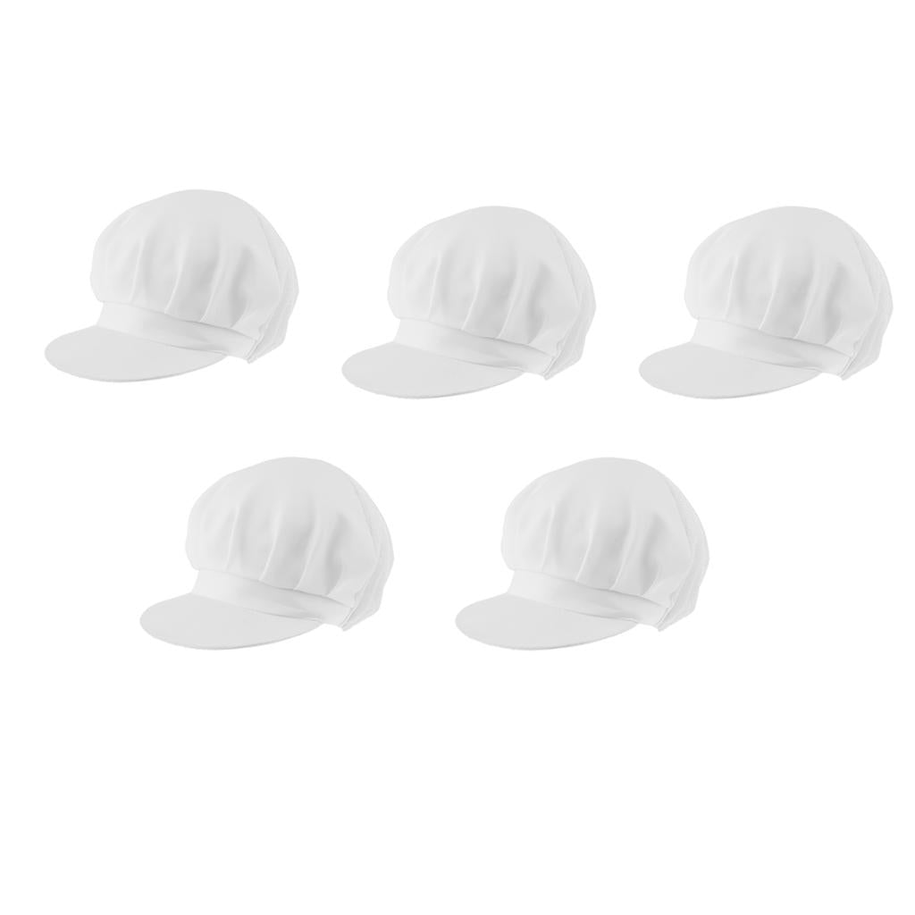 5Pack Adjustable Elastic Cooking Chef Cap Unisex White Dustproof Cooking Hat