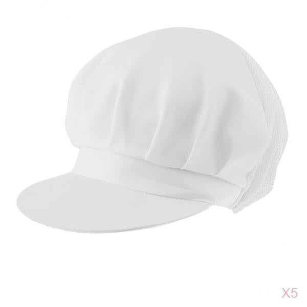 5Pack Adjustable Elastic Cooking Chef Cap Unisex White Dustproof Cooking Hat