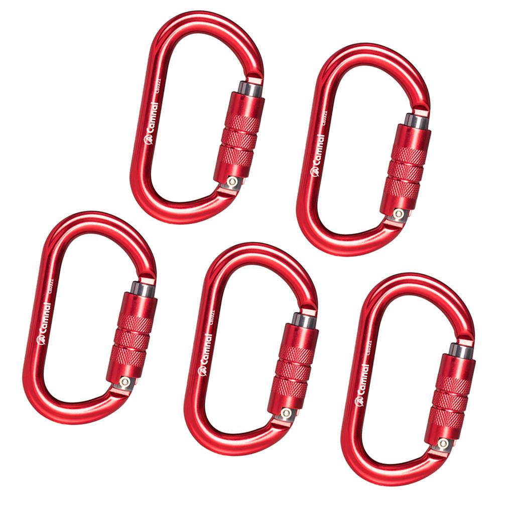 5pcs 25KN Aluminum Climbing Rescue Carabiner D Type Auto Locking Red