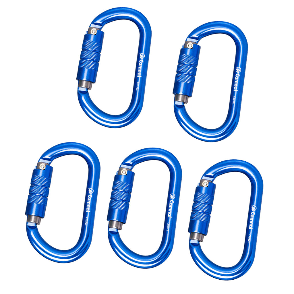 5pcs 25KN Aluminum Climbing Rescue Carabiner D Type Auto Locking Blue