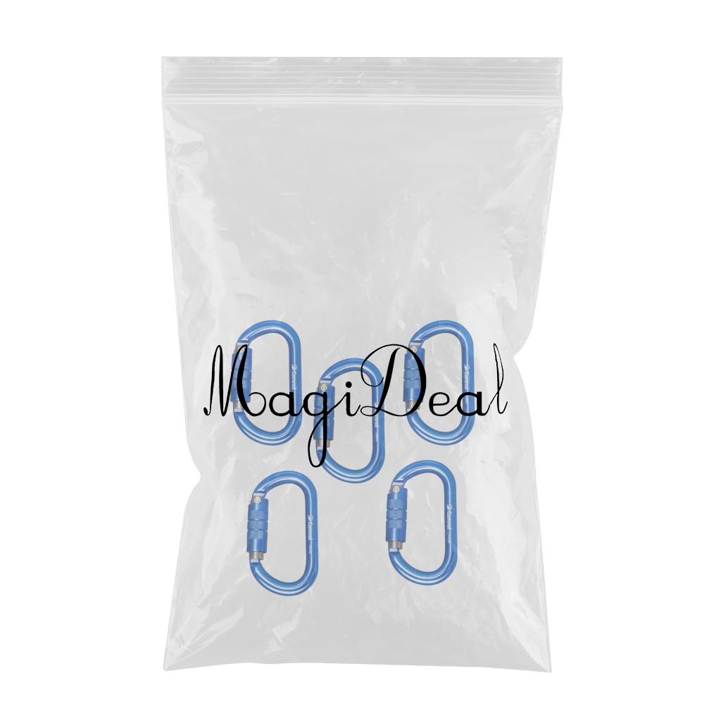 5pcs 25KN Aluminum Climbing Rescue Carabiner D Type Auto Locking Blue