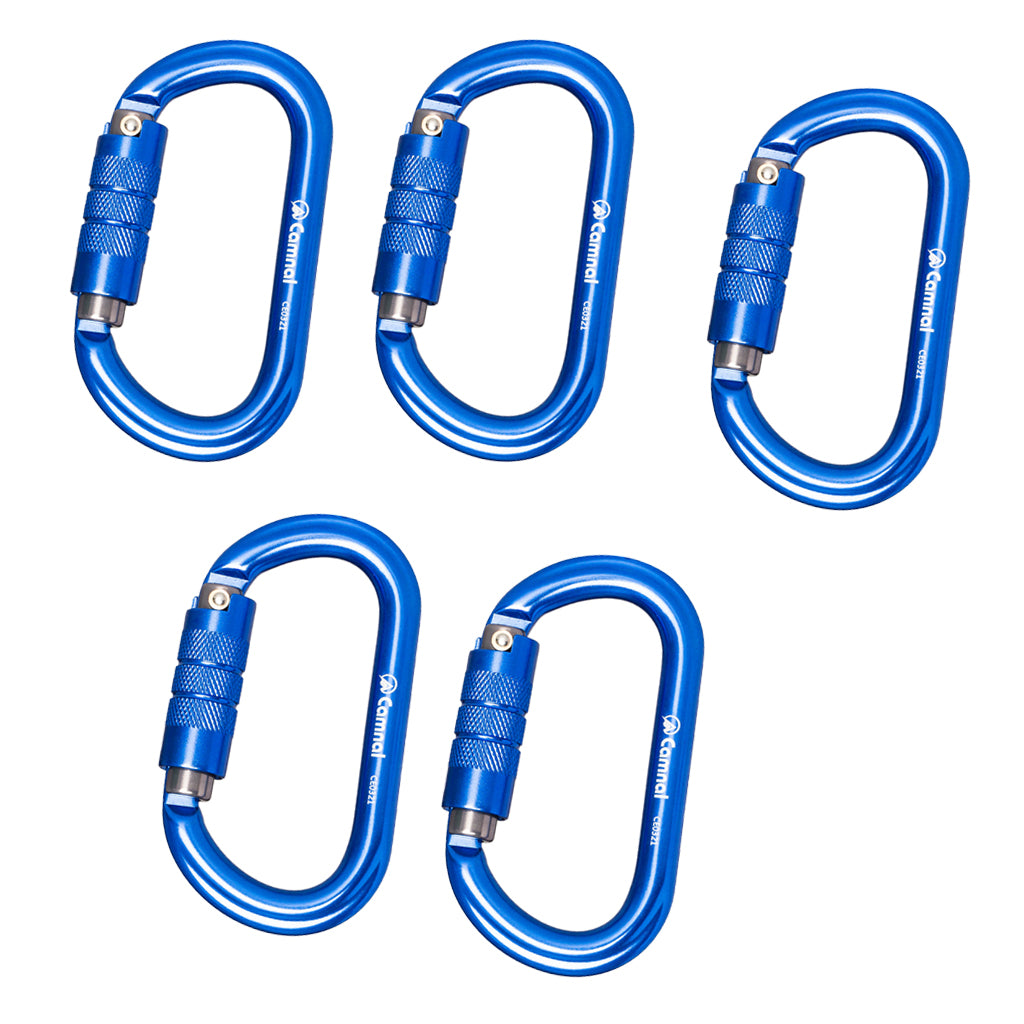 5pcs 25KN Aluminum Climbing Rescue Carabiner D Type Auto Locking Blue