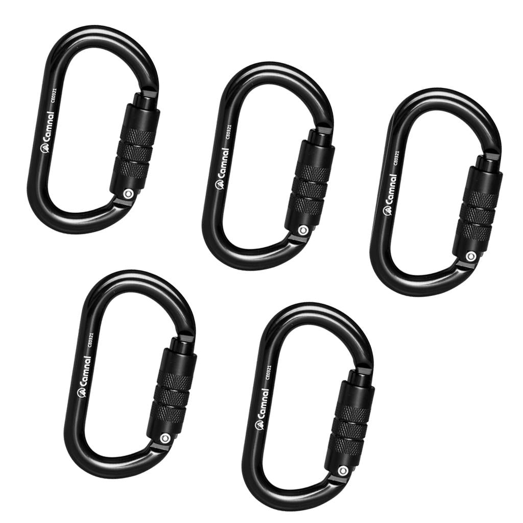 5pcs 25KN Aluminum Climbing Rescue Carabiner D Type Auto Locking Black