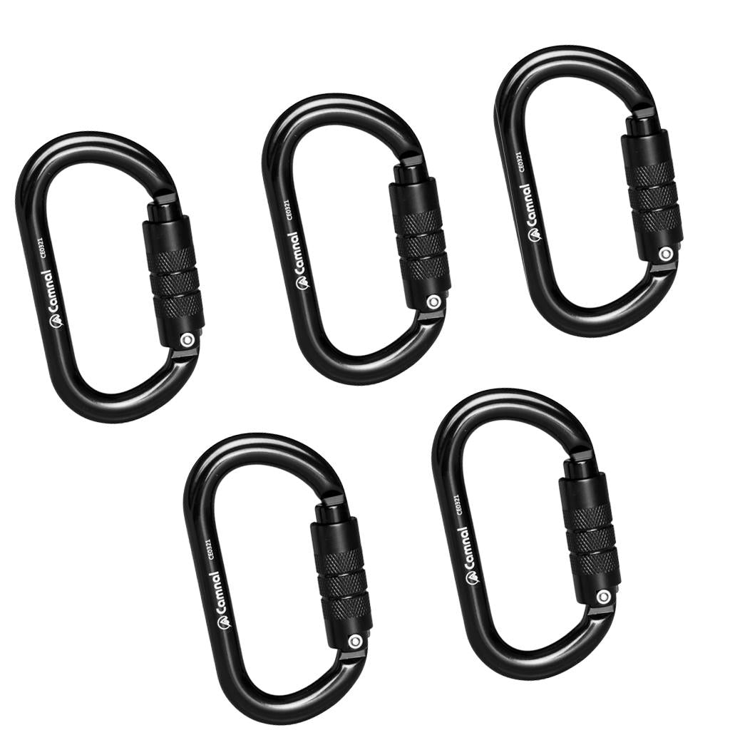 5pcs 25KN Aluminum Climbing Rescue Carabiner D Type Auto Locking Black