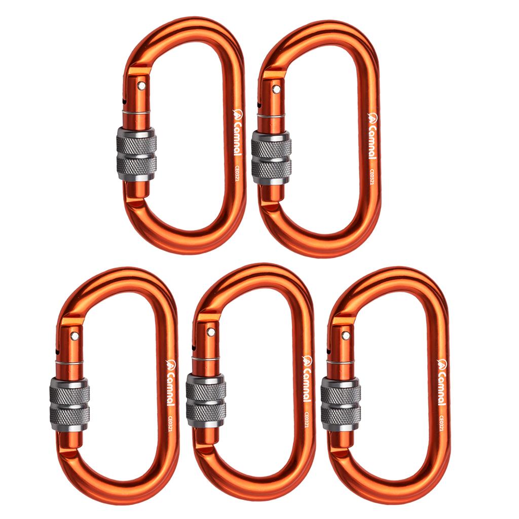 5 Pieces 25KN Aluminum Climbing Rescue Carabiner Screwgate D Type Orange