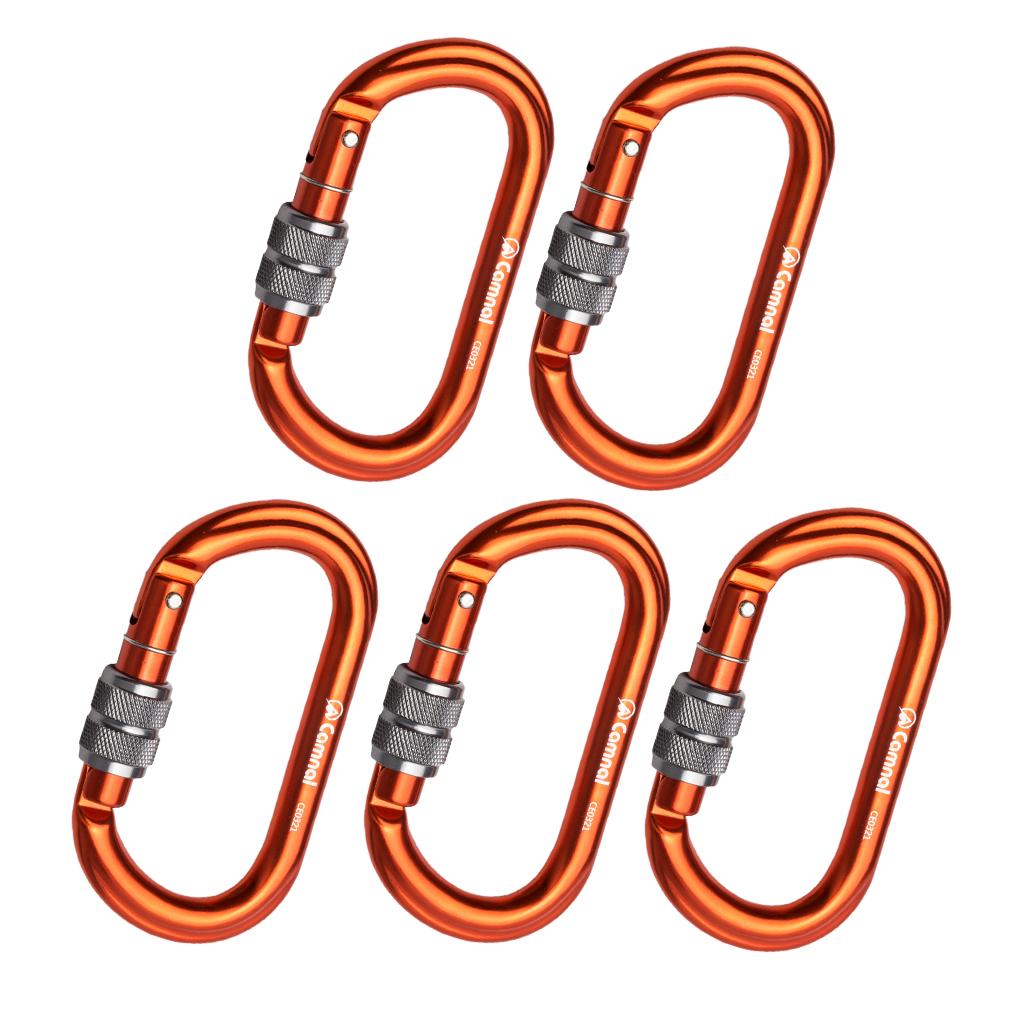 5 Pieces 25KN Aluminum Climbing Rescue Carabiner Screwgate D Type Orange