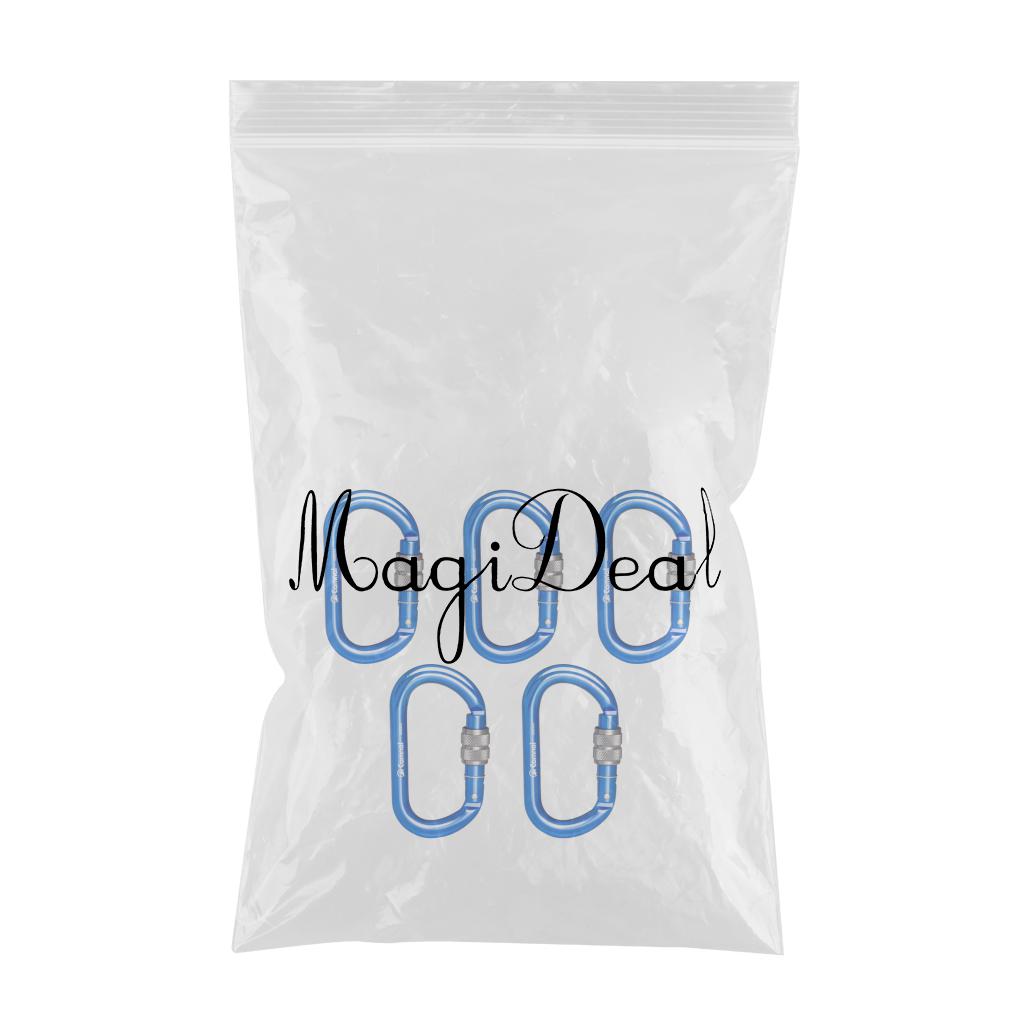 5 Pieces 25KN Aluminum Climbing Rescue Carabiner Screwgate D Type Blue