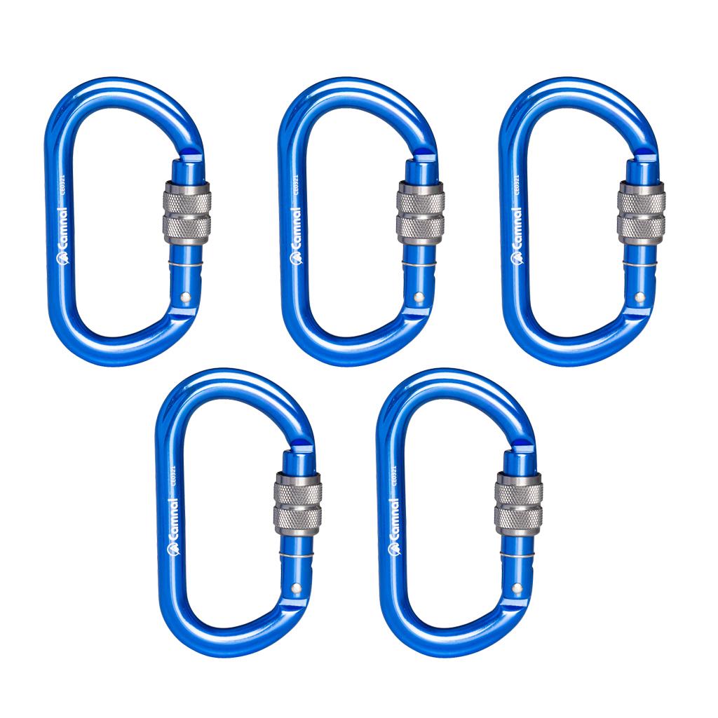 5 Pieces 25KN Aluminum Climbing Rescue Carabiner Screwgate D Type Blue