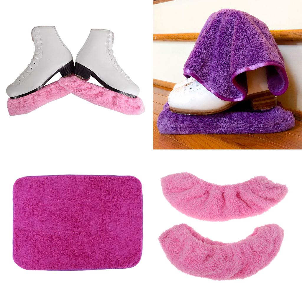 1 Pair Ice Hockey Figure Skate Blade Cover Soakers Guards and Care Kit Towel Purple M