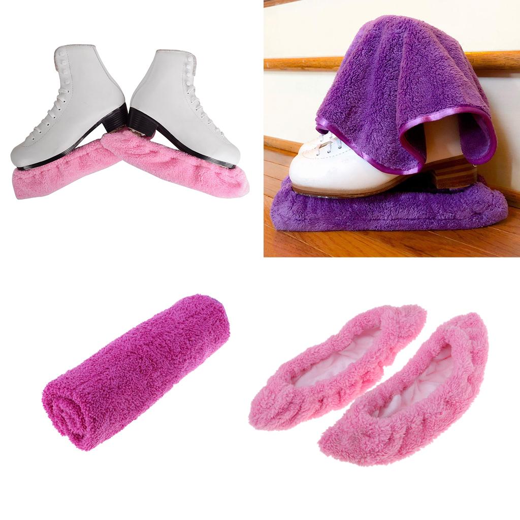 1 Pair Ice Hockey Figure Skate Blade Cover Soakers Guards and Care Kit Towel Purple M