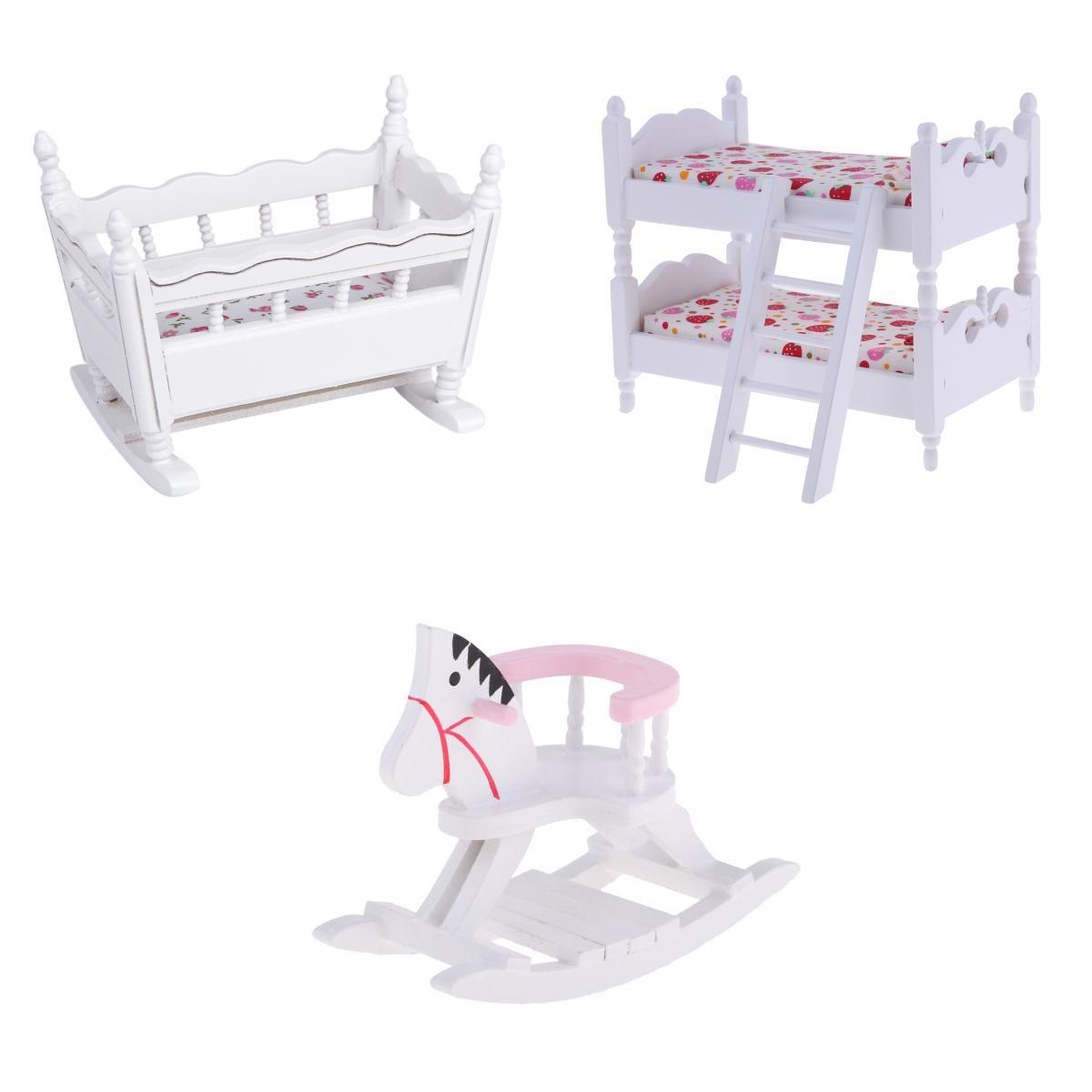 1/12 Dollhouse Miniature Furniture Bunk Bed Cradle Rocking Horse Set Bedroom