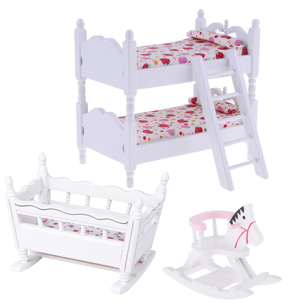 1/12 Dollhouse Miniature Furniture Bunk Bed Cradle Rocking Horse Set Bedroom