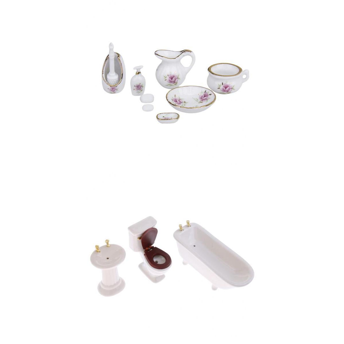 1/12 Dollhouse Miniature Furniture Bathroom Kit Closestool Bathtub Sink Set