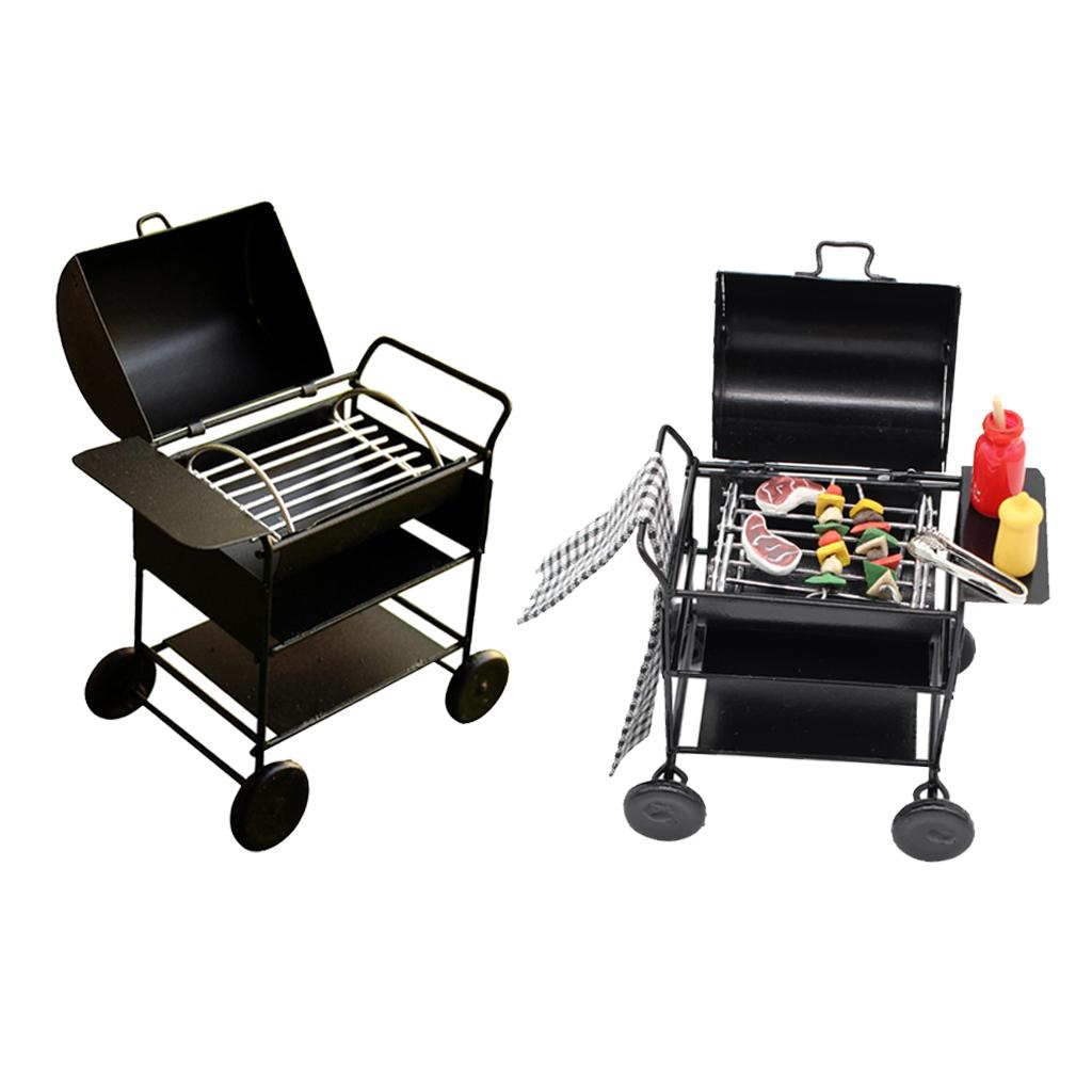 1/12 Dollhouse Miniature Barbecue Furniture Metal Oven Car BBQ Grill Set