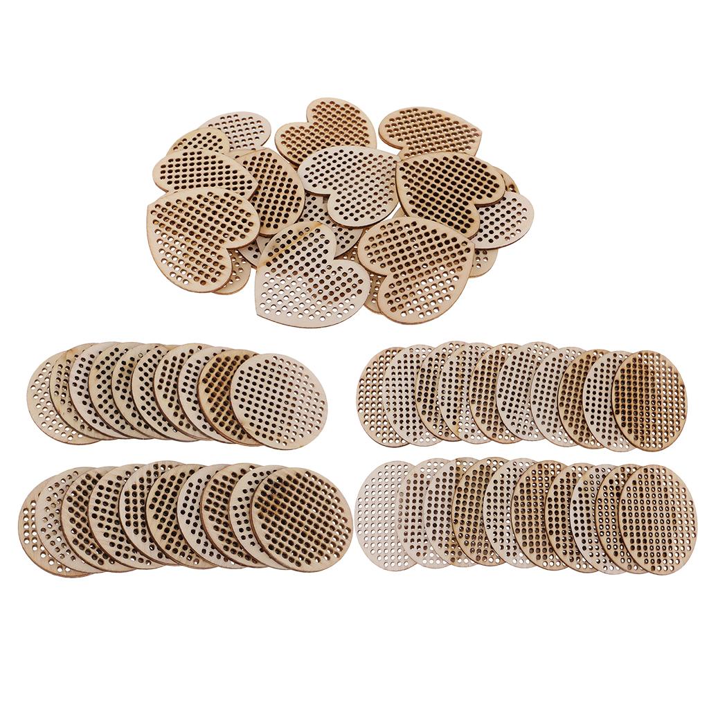 60 Pieces Natural Multi-hole Wooden Pendant Cross Stitch Board DIY Jewelry