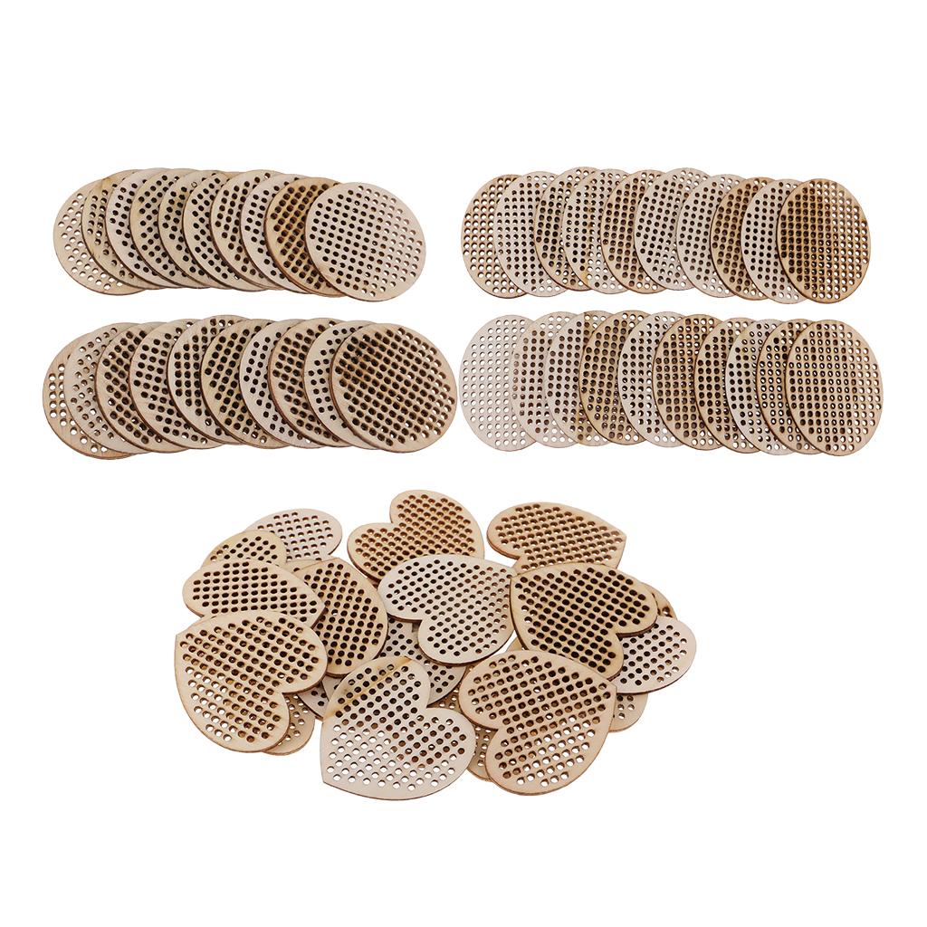 60 Pieces Natural Multi-hole Wooden Pendant Cross Stitch Board DIY Jewelry