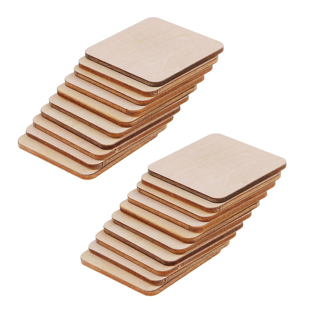 20 Pieces Blank Wood Square Plaque Unfinished Wooden Cutout Shapes Crafts