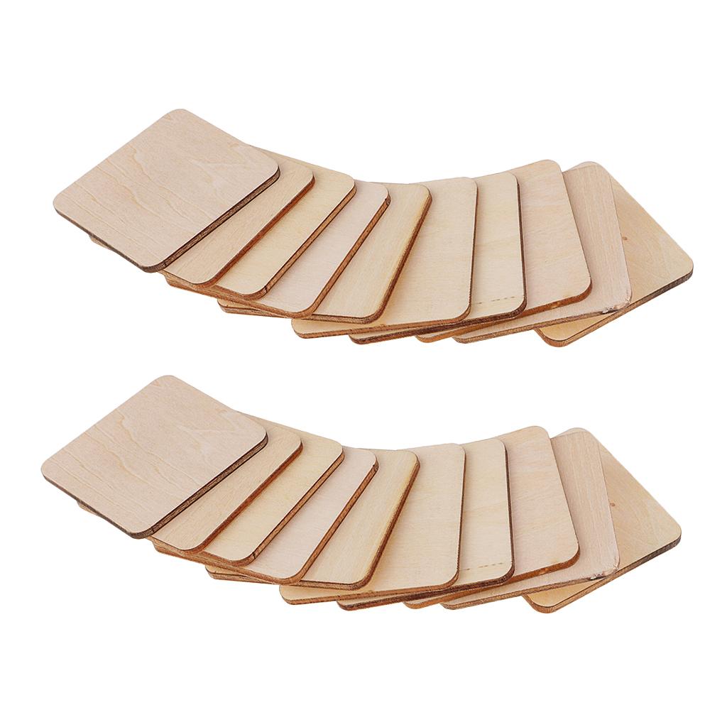 20 Pieces Blank Wood Square Plaque Unfinished Wooden Cutout Shapes Crafts