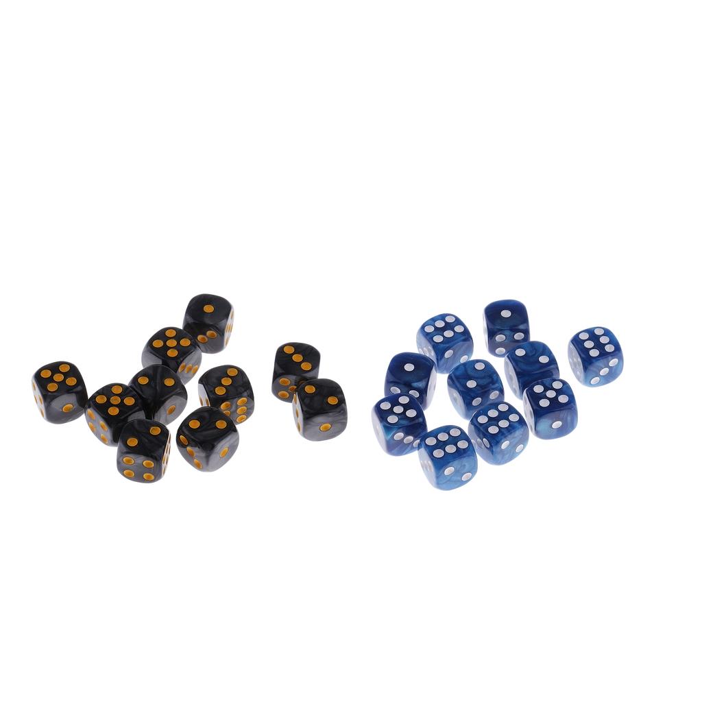 20 Pieces Acrylic 6-sided Dice D6 for Party Bar Game Accessory Black + Blue