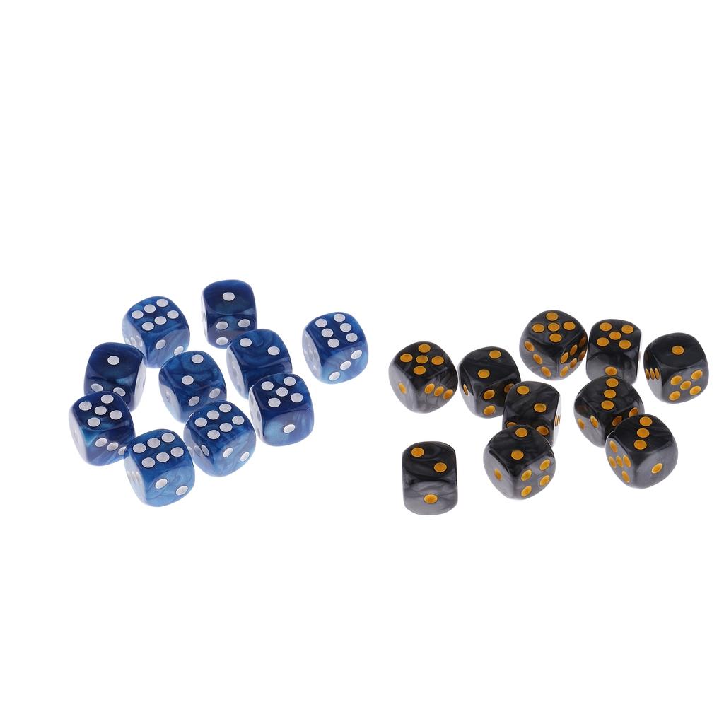 20 Pieces Acrylic 6-sided Dice D6 for Party Bar Game Accessory Black + Blue