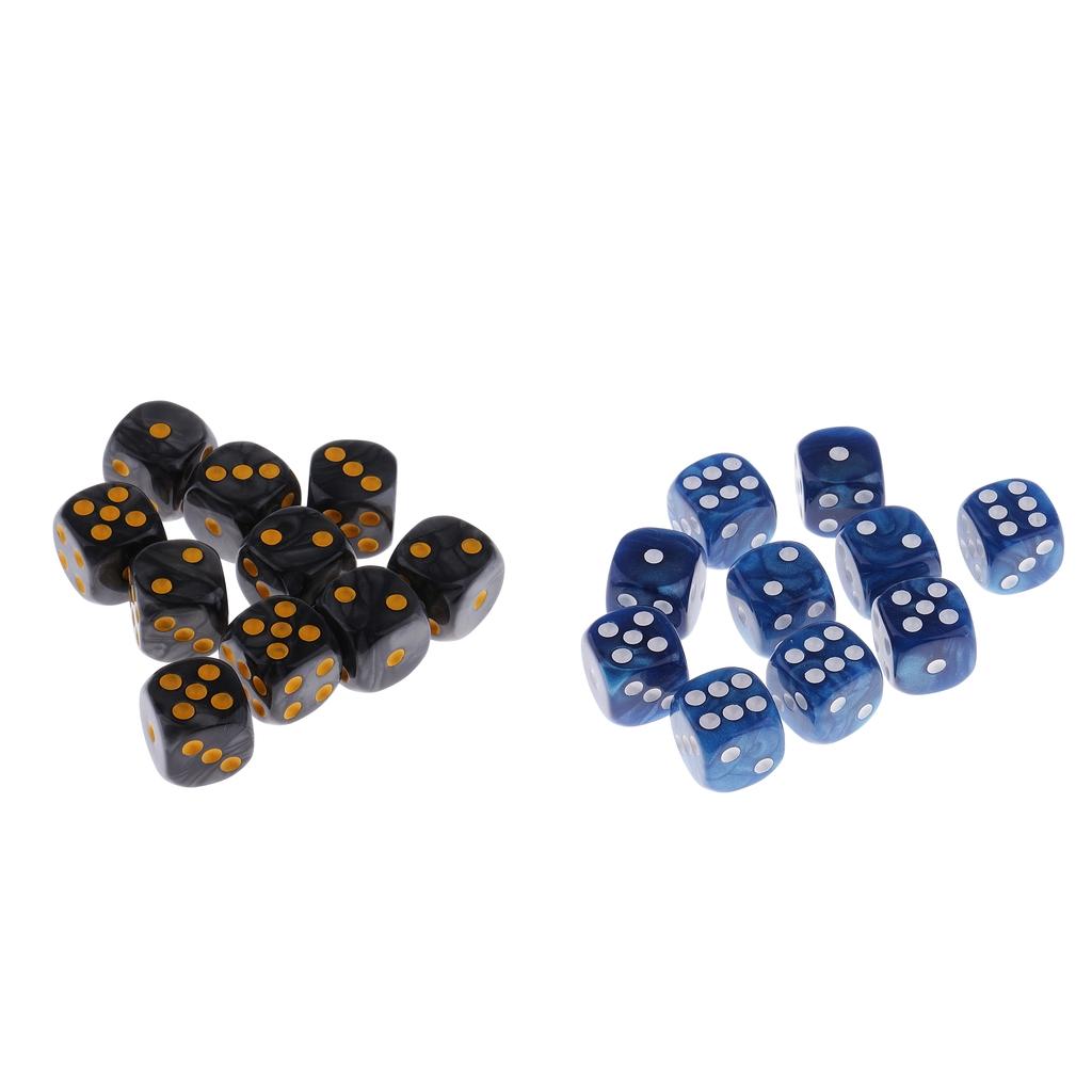 20 Pieces Acrylic 6-sided Dice D6 for Party Bar Game Accessory Black + Blue