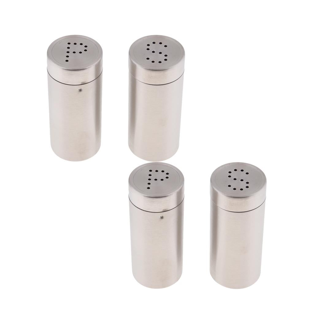 4Pcs Silver Stainless Steel Salt Sugar Pepper Shaker Seasoning Cans set
