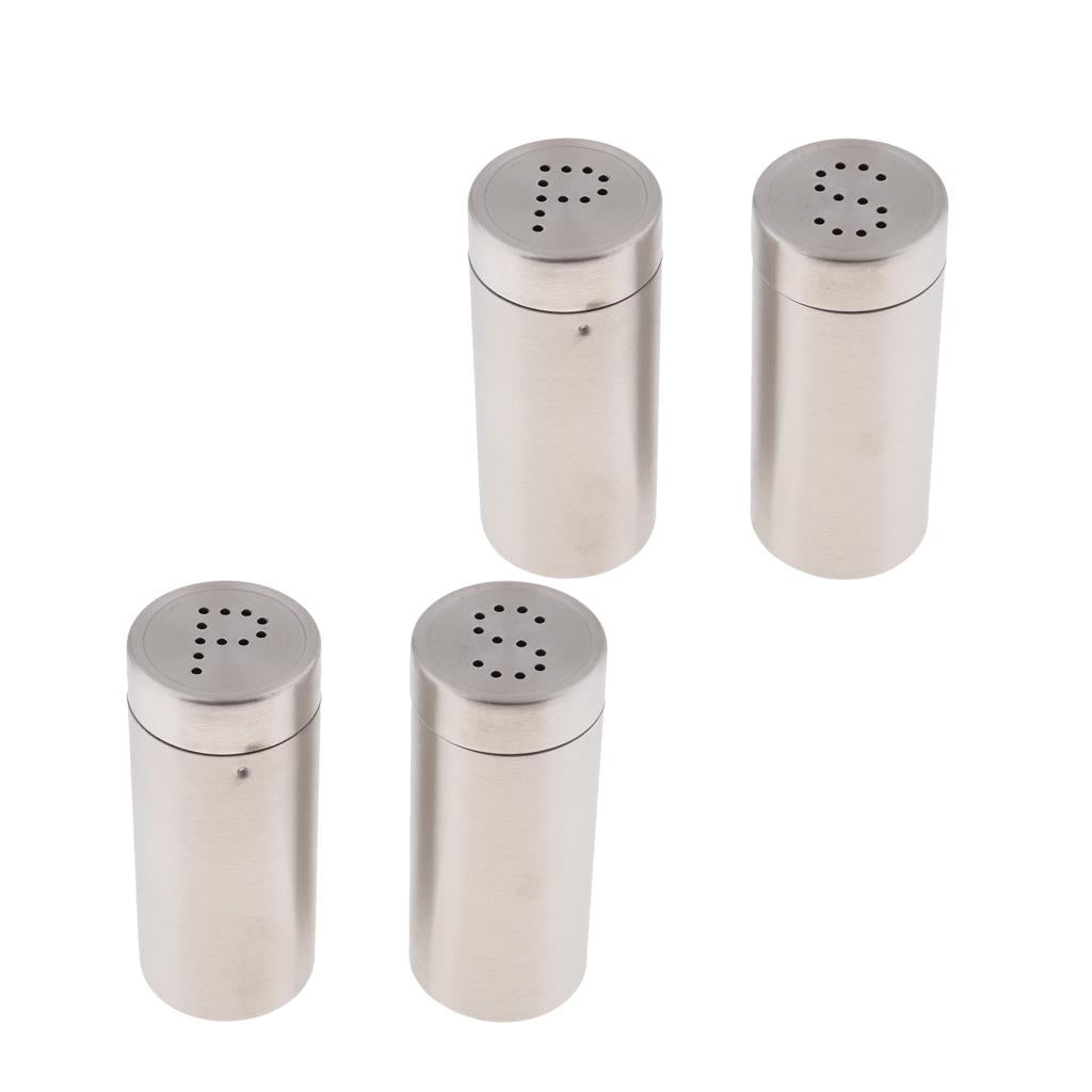 4Pcs Silver Stainless Steel Salt Sugar Pepper Shaker Seasoning Cans set
