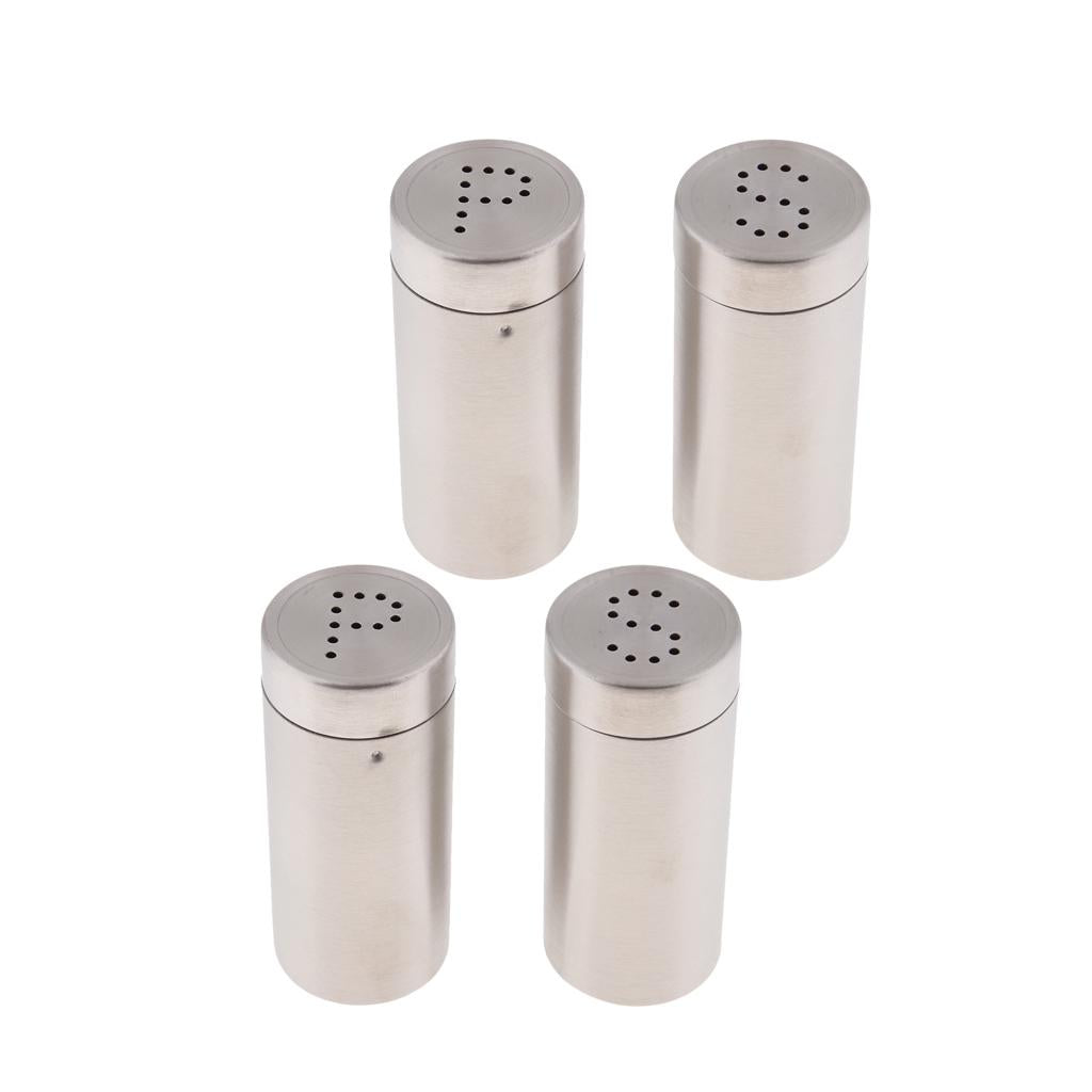 4Pcs Silver Stainless Steel Salt Sugar Pepper Shaker Seasoning Cans set