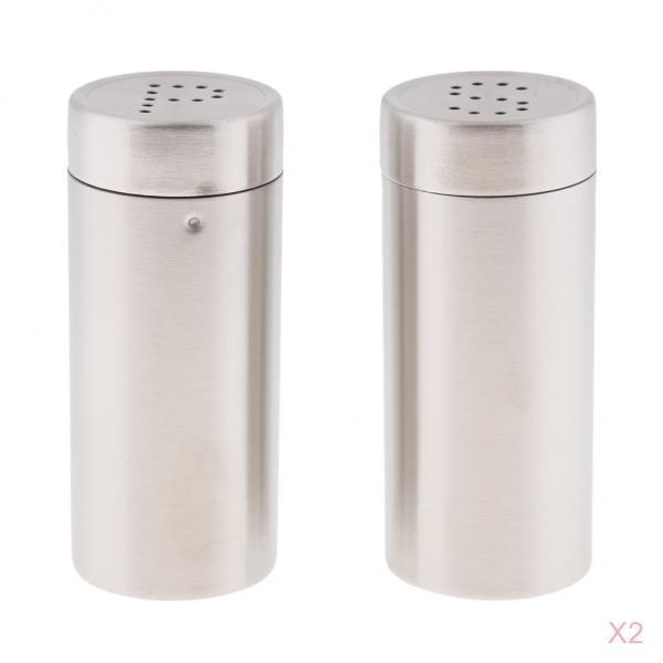 4Pcs Silver Stainless Steel Salt Sugar Pepper Shaker Seasoning Cans set