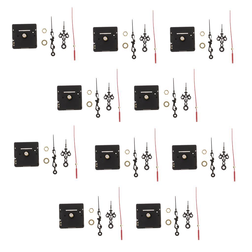 10 Set Clock Movement for Quartz Wall Clock Repair Black long shaft 2.1cm