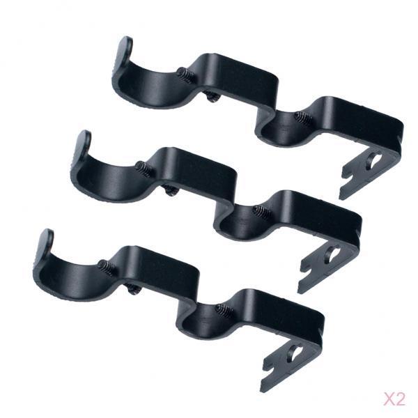 6Pcs Adjustable Metal Curtain Pole Rod Wall Bracket Holder Black
